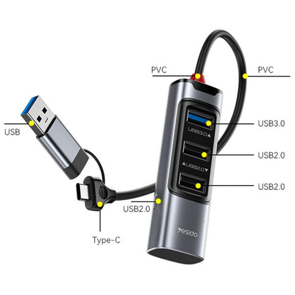 Hub USB / USB-C Yesido HB19, 4in1, Γκρι