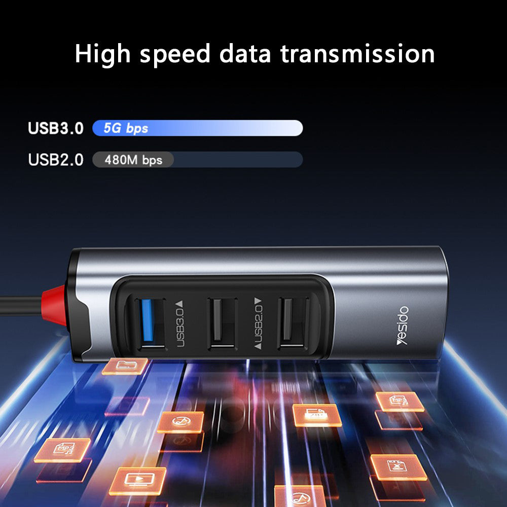 Hub USB / USB-C Yesido HB19, 4in1, Γκρι
