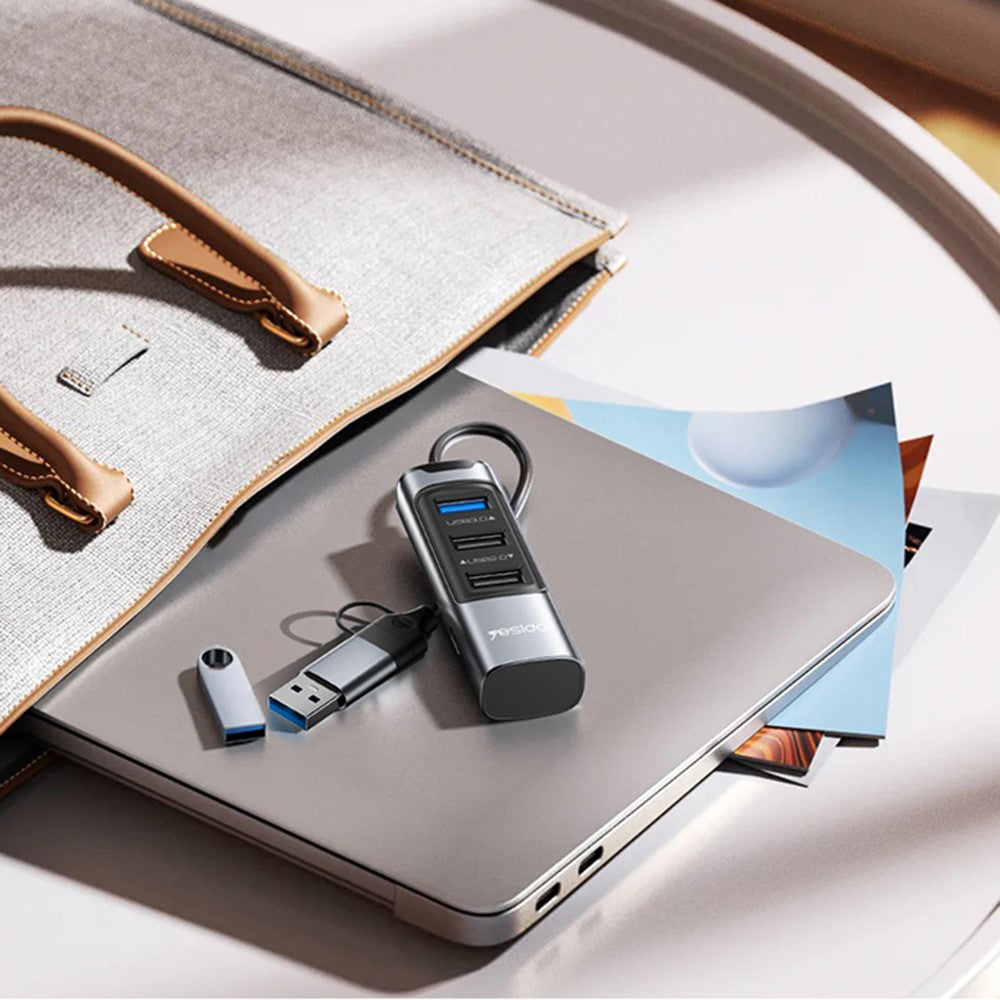 Hub USB / USB-C Yesido HB19, 4in1, Γκρι