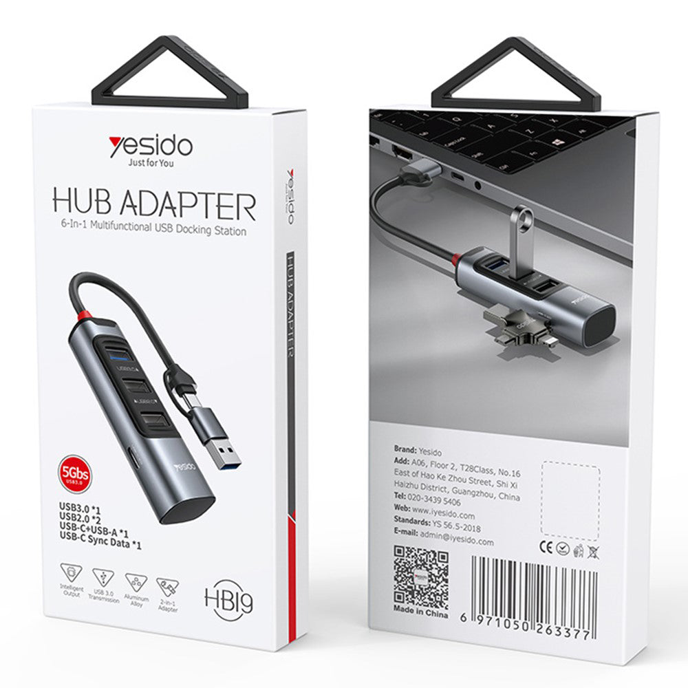 Hub USB / USB-C Yesido HB19, 4in1, Γκρι