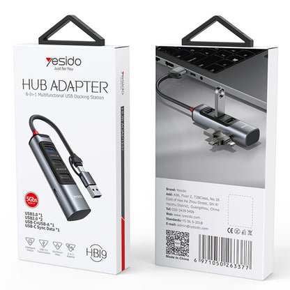 Hub USB / USB-C Yesido HB19, 4in1, Γκρι
