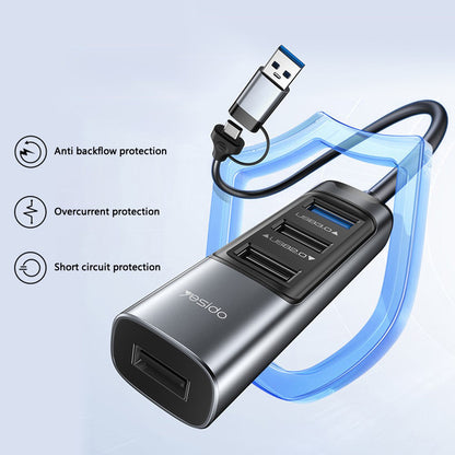 Hub USB / USB-C Yesido HB20, 5in1, Γκρι