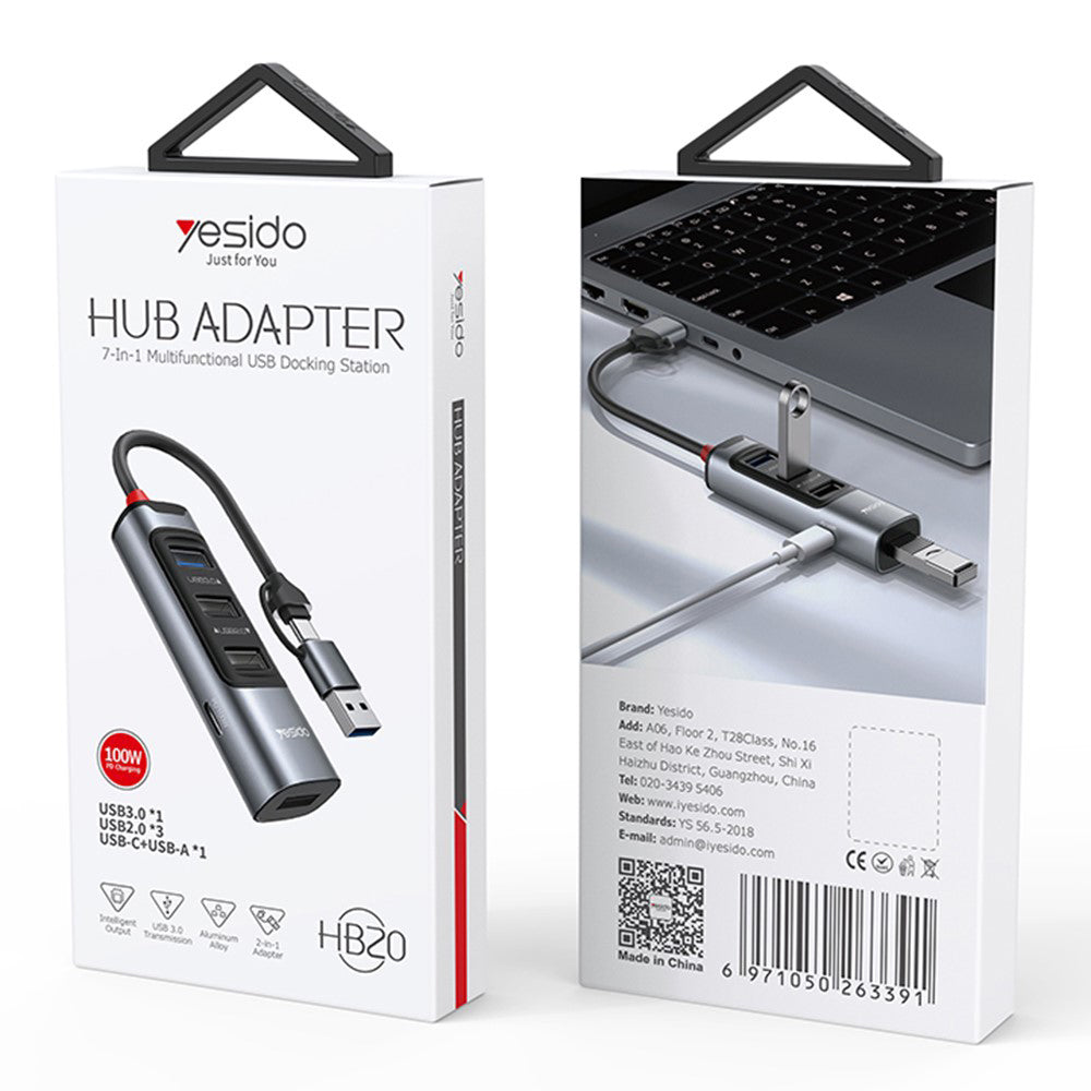 Hub USB / USB-C Yesido HB20, 5in1, Γκρι