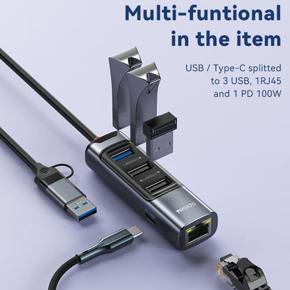 Hub USB / USB-C Yesido HB21, 5in1, Γκρι