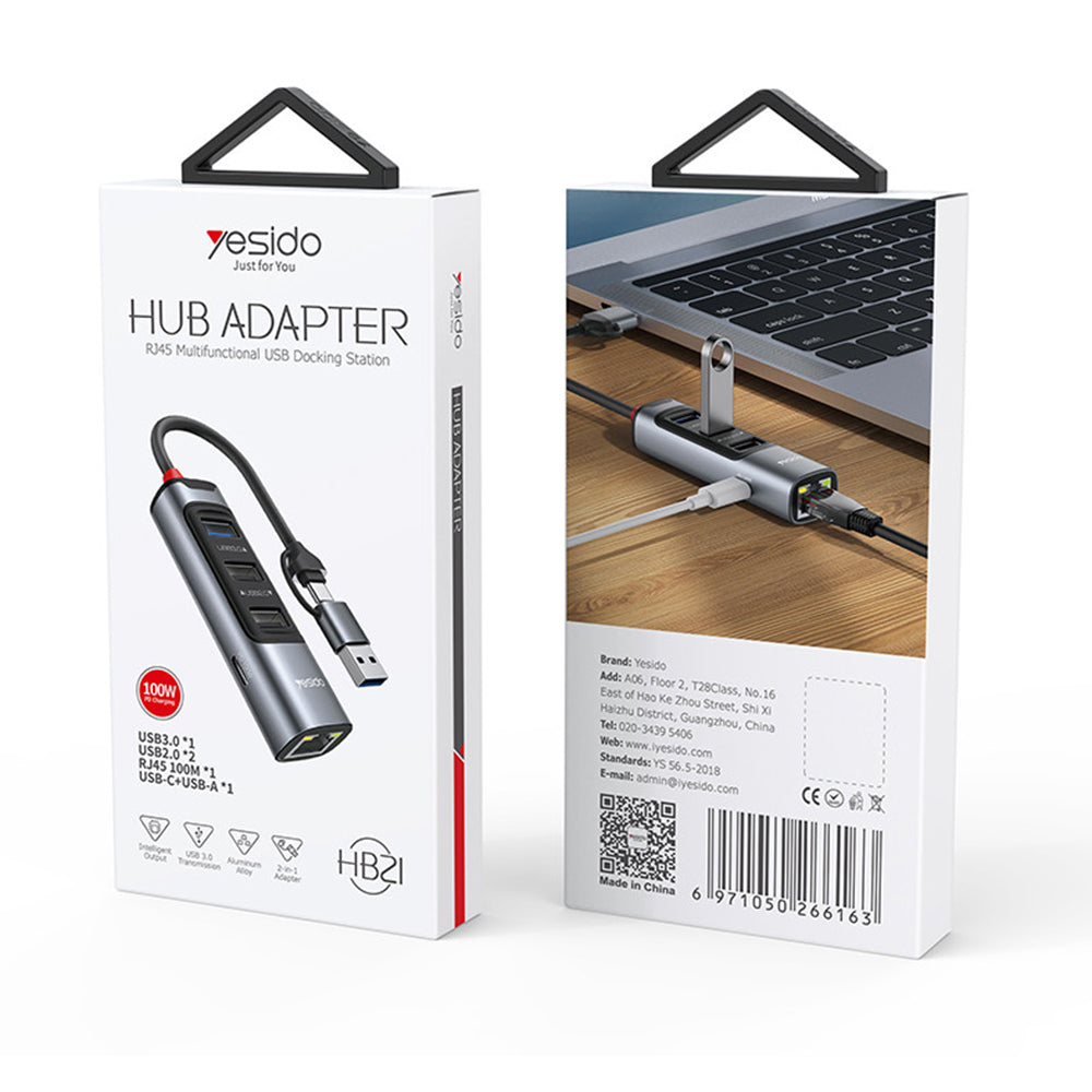 Hub USB / USB-C Yesido HB21, 5in1, Γκρι