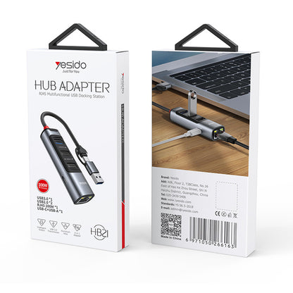 Hub USB / USB-C Yesido HB21, 5in1, Γκρι