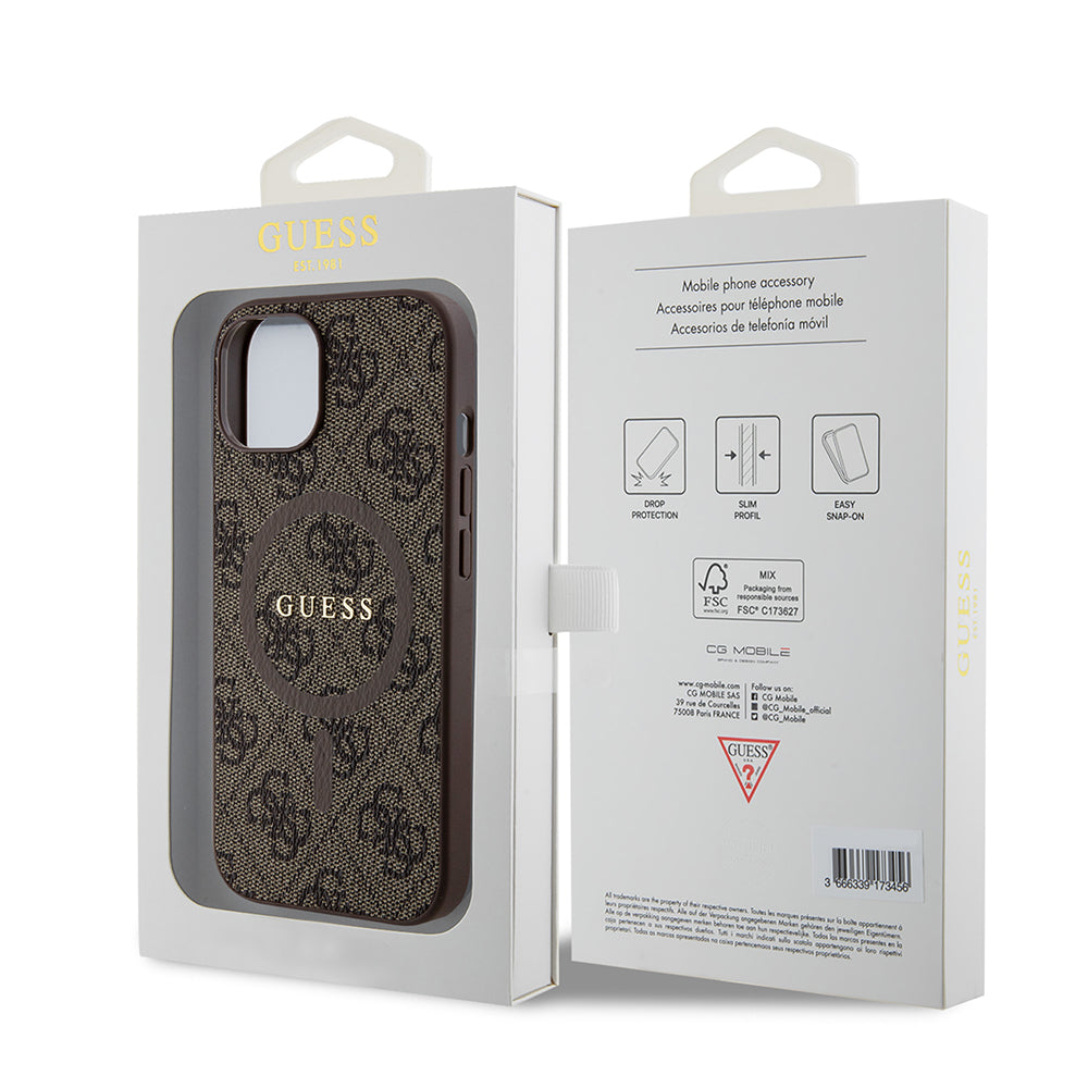 Θήκη MagSafe για Apple iPhone 15 Plus, Guess, 4G Colored Ring, Καφέ GUHMP15MG4GFRW