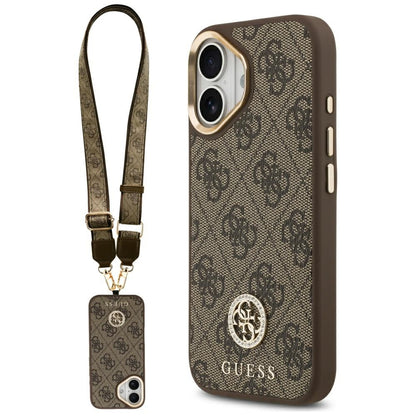 MagSafe Case for Apple iPhone 17, Guess, 4G Strass Logo with Big Strap, Brown, Resealed