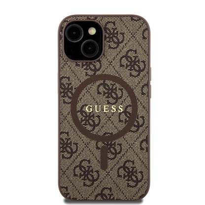 Θήκη MagSafe για Apple iPhone 15 Plus, Guess, 4G Colored Ring, Καφέ GUHMP15MG4GFRW