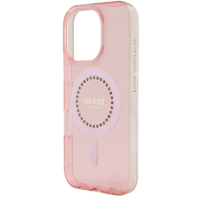 Θήκη MagSafe για Apple iPhone 16 Pro Max, Guess, IML Rhinestones Ring, Ροζ GUHMP16XPFTDTEP