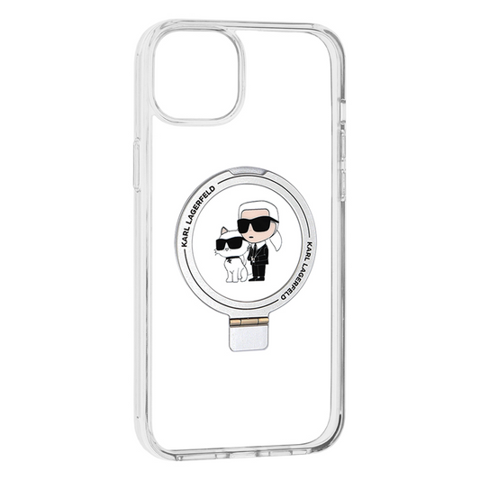 Θήκη MagSafe για Apple iPhone 15 Plus, Karl Lagerfeld, Ringstand Karl and Choupette, Λευκή, Επανασφραγισμένη