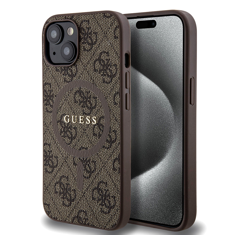 Θήκη MagSafe για Apple iPhone 15 Plus, Guess, 4G Colored Ring, Καφέ GUHMP15MG4GFRW