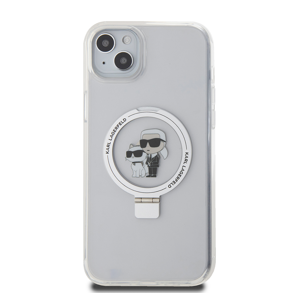 Θήκη MagSafe για Apple iPhone 15 Plus, Karl Lagerfeld, Ringstand Karl and Choupette, Λευκή, Επανασφραγισμένη