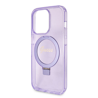 MagSafe Case for Apple iPhone 15 Pro Max, Guess, IML Ring Stand Glitter, Purple GUHMP15XHRSGSU