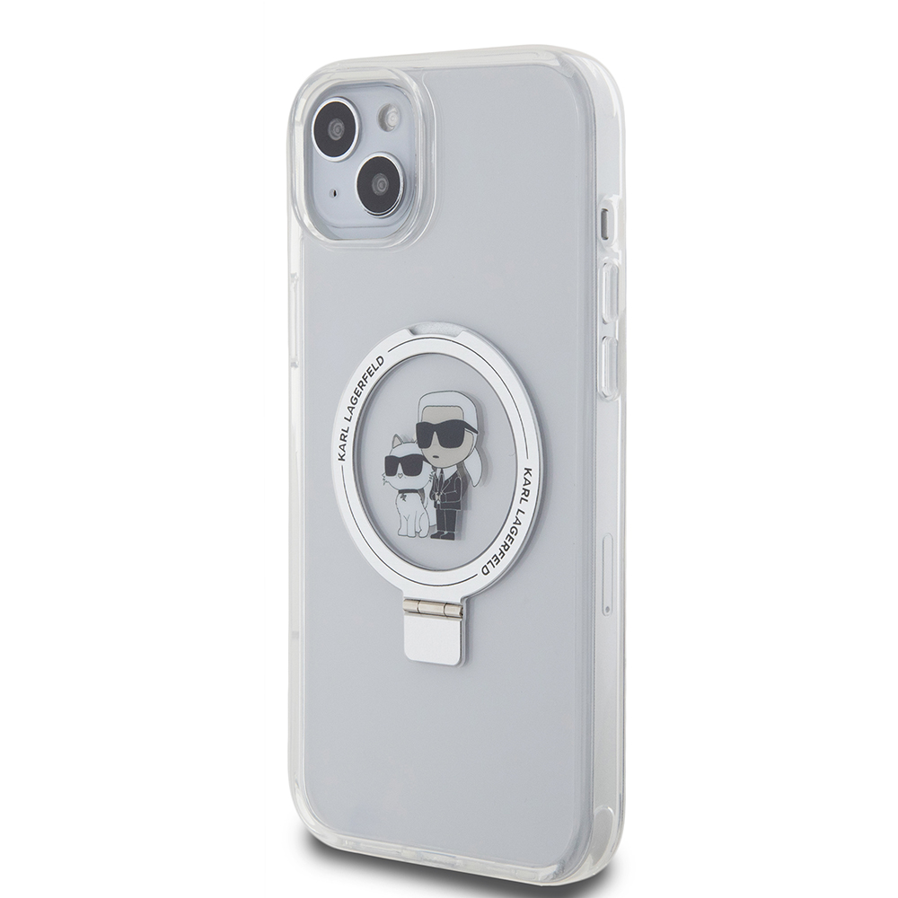 Θήκη MagSafe για Apple iPhone 15 Plus, Karl Lagerfeld, Ringstand Karl and Choupette, Λευκή, Επανασφραγισμένη