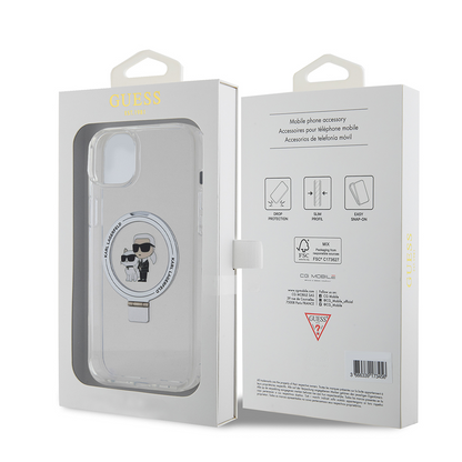 Θήκη MagSafe για Apple iPhone 15 Plus, Karl Lagerfeld, Ringstand Karl and Choupette, Λευκή, Επανασφραγισμένη