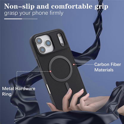 Θήκη MagSafe για Apple iPhone 17 Pro Max, OEM, Carbon Metal Ring, Μαύρο