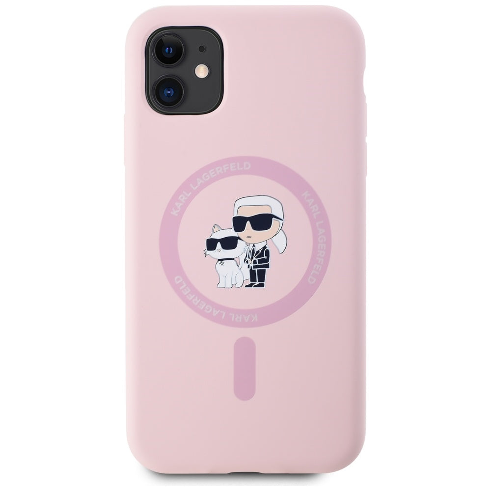 Θήκη MagSafe για Apple iPhone 11, Karl Lagerfeld, Σιλικόνη Karl & Choupette, Ροζ