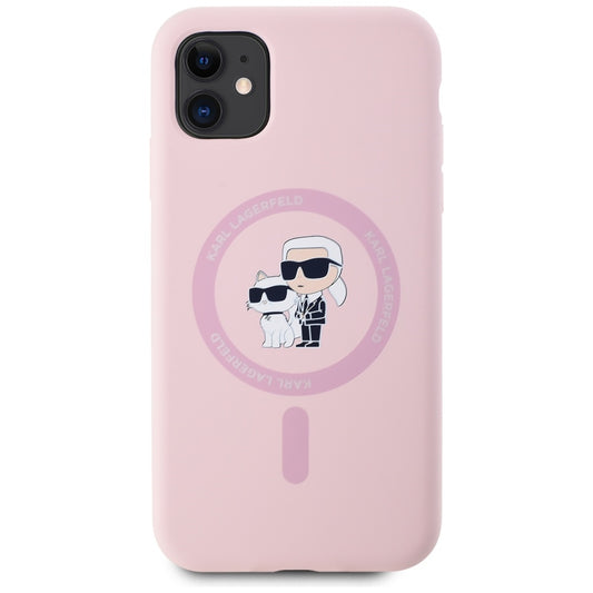 Θήκη MagSafe για Apple iPhone 11, Karl Lagerfeld, Σιλικόνη Karl & Choupette, Ροζ