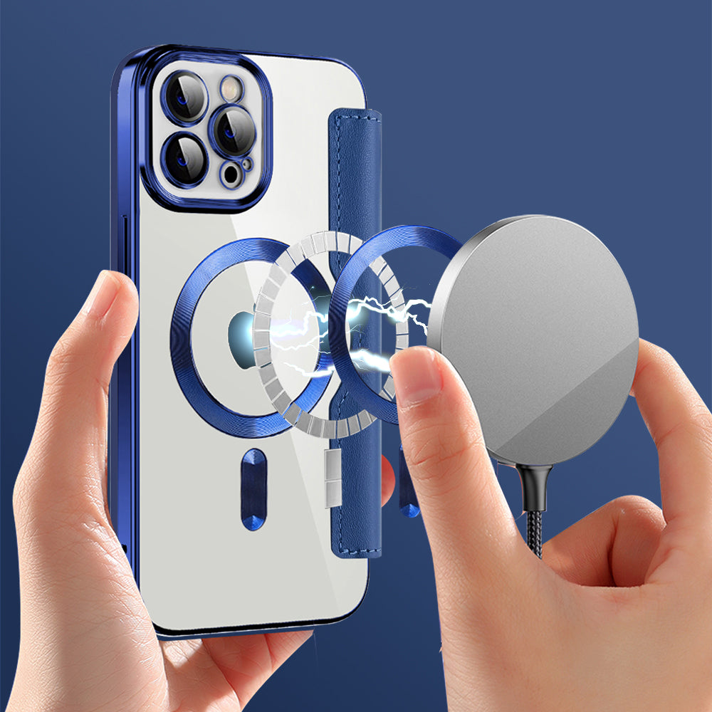MagSafe Case for Apple iPhone 12 Pro, Techsuit, SmartMag Book, Blue