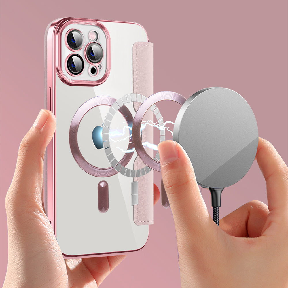 Θήκη MagSafe για Apple iPhone 12 Pro, Techsuit, SmartMag Book, Ροζ