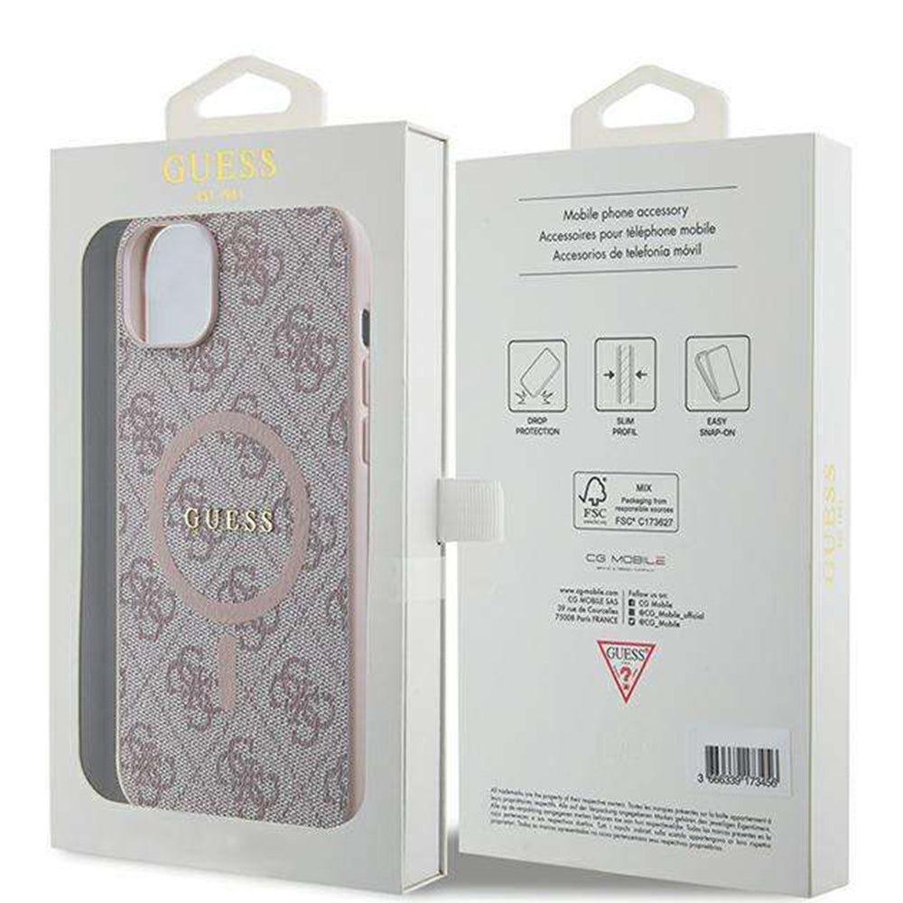 Θήκη MagSafe για Apple iPhone 14, Guess, 4G Ring Classic Logo, Ροζ