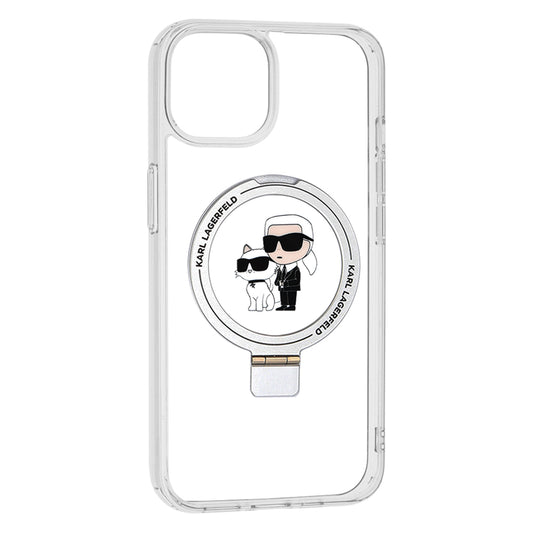 Θήκη MagSafe για Apple iPhone 14, Karl Lagerfeld, Ring Stand Karl & Choupette, Λευκή