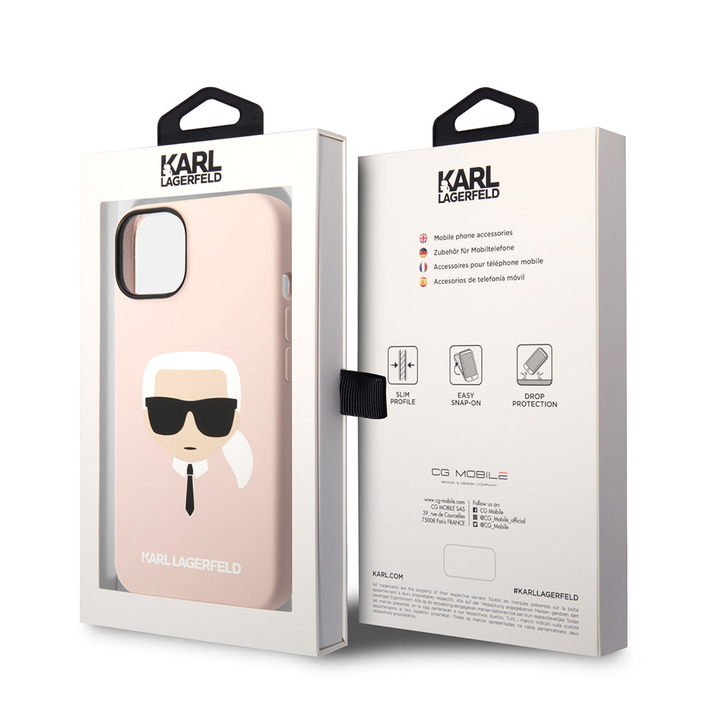 Θήκη MagSafe για Apple iPhone 14 Plus, Karl Lagerfeld, Σιλικόνη Karl's Head, Ροζ
