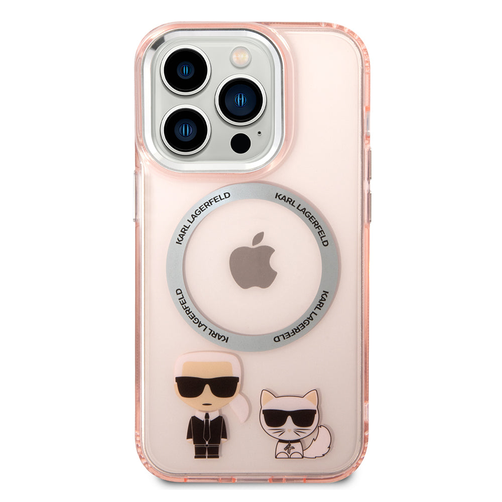 Θήκη MagSafe για Apple iPhone 14 Pro, Karl Lagerfeld, Karl & Choupette Aluminium, Ροζ