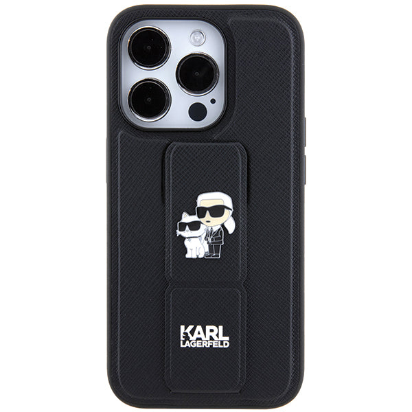 Θήκη MagSafe για Apple iPhone 14 Pro, Karl Lagerfeld, Saffiano Gripstand Karl & Choupette, Μαύρη