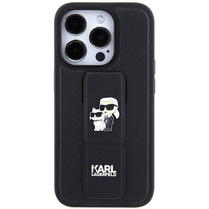 Θήκη MagSafe για Apple iPhone 14 Pro, Karl Lagerfeld, Saffiano Gripstand Karl & Choupette, Μαύρη