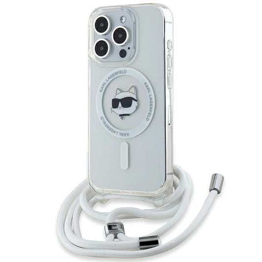 MagSafe Case for Apple iPhone 14 Pro Max, Karl Lagerfeld, IML Crossbody Choupette's Head with Strap, Transparent