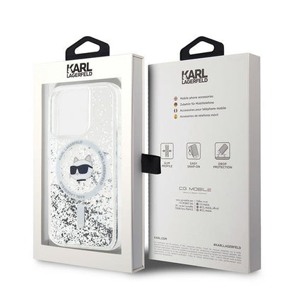 MagSafe Case for Apple iPhone 14 Pro Max, Karl Lagerfeld, Liquid Glitter Choupette's Head, Transparent