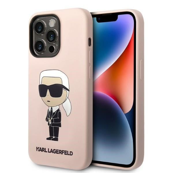 Θήκη MagSafe για Apple iPhone 14 Pro Max, Karl Lagerfeld, Silicone Ikonik Karl, Ροζ