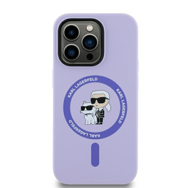 Θήκη MagSafe για Apple iPhone 14 Pro Max, Karl Lagerfeld, Silicone Ring Karl & Choupette, Μοβ
