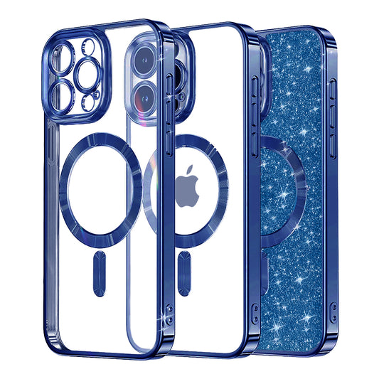 MagSafe Case for Apple iPhone 14 Pro, Techsuit, Luxury Glitter, Dark Blue