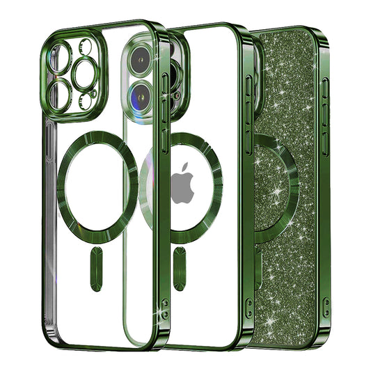 MagSafe Case for Apple iPhone 14 Pro, Techsuit, Luxury Glitter, Dark Green