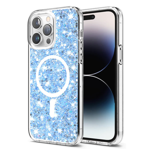 MagSafe Case for Apple iPhone 14 Pro, Techsuit, Sparkly Glitter, Blue