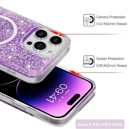 MagSafe Case for Apple iPhone 14 Pro, Techsuit, Sparkly Glitter, Blue