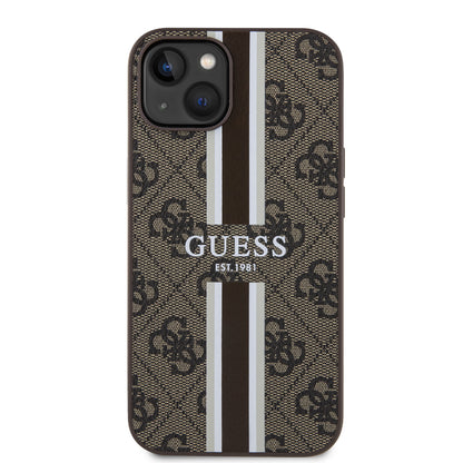 Θήκη MagSafe για Apple iPhone 15, Guess, 4G Printed Stripes, Καφέ