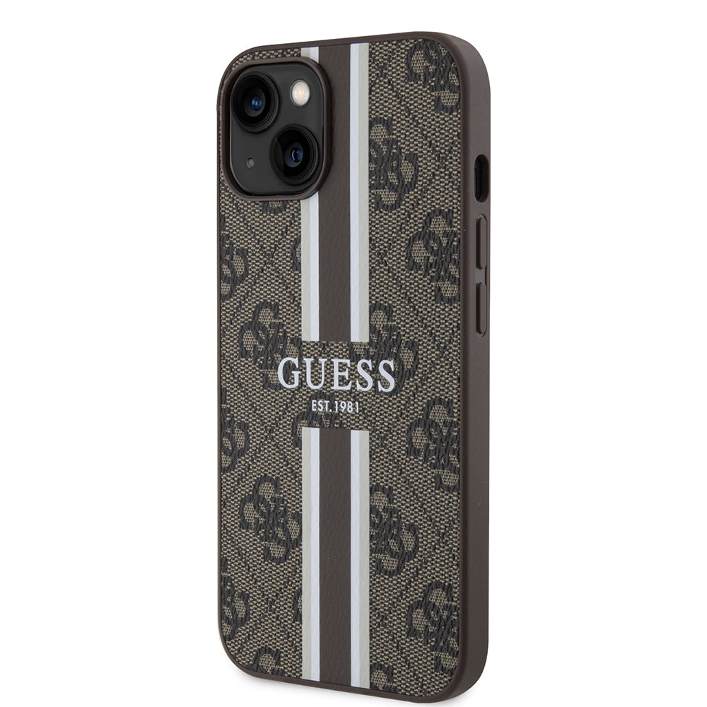 Θήκη MagSafe για Apple iPhone 15, Guess, 4G Printed Stripes, Καφέ
