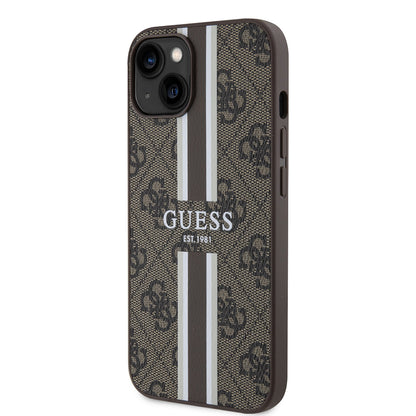 Θήκη MagSafe για Apple iPhone 15, Guess, 4G Printed Stripes, Καφέ