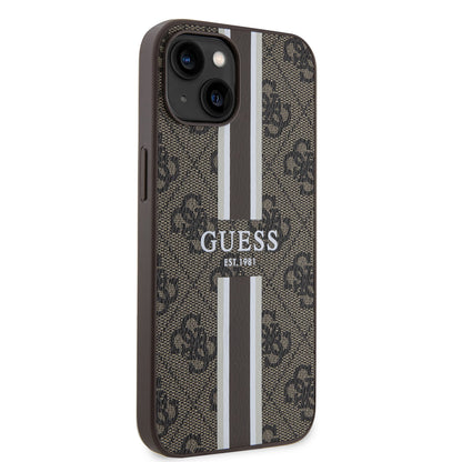 Θήκη MagSafe για Apple iPhone 15, Guess, 4G Printed Stripes, Καφέ
