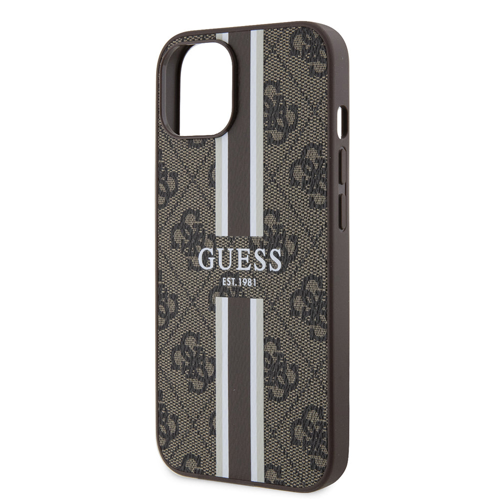 Θήκη MagSafe για Apple iPhone 15, Guess, 4G Printed Stripes, Καφέ