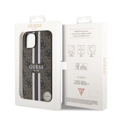 Θήκη MagSafe για Apple iPhone 15, Guess, 4G Printed Stripes, Καφέ