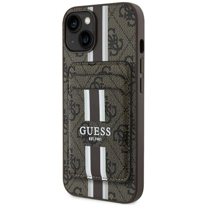 Θήκη MagSafe για Apple iPhone 15, Guess, Cardslot 4G Stripes, Καφέ