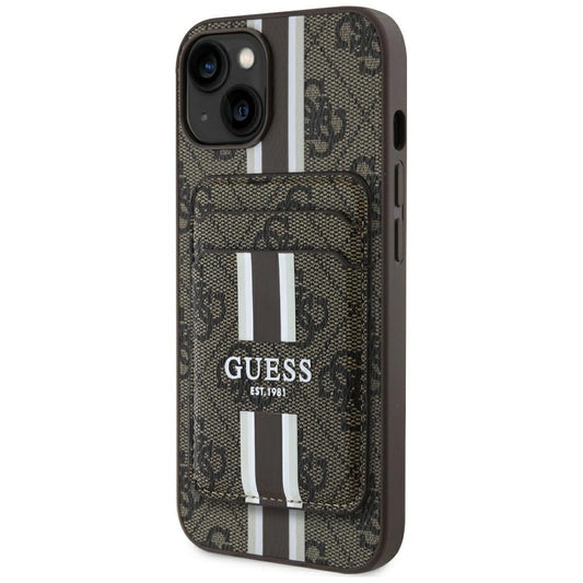 Θήκη MagSafe για Apple iPhone 15, Guess, Cardslot 4G Stripes, Καφέ