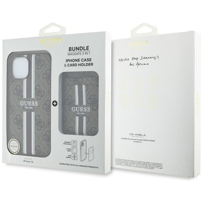 Θήκη MagSafe για Apple iPhone 15, Guess, Cardslot 4G Stripes, Καφέ