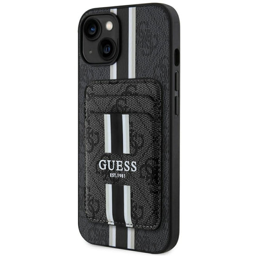 Θήκη MagSafe για Apple iPhone 15, Guess, Cardslot 4G Stripes, Μαύρη
