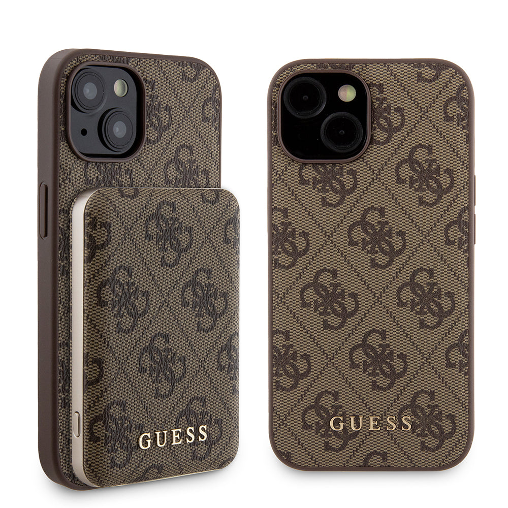 Θήκη MagSafe για Apple iPhone 15, Guess, Powerbank 4G Metal Logo, Καφέ